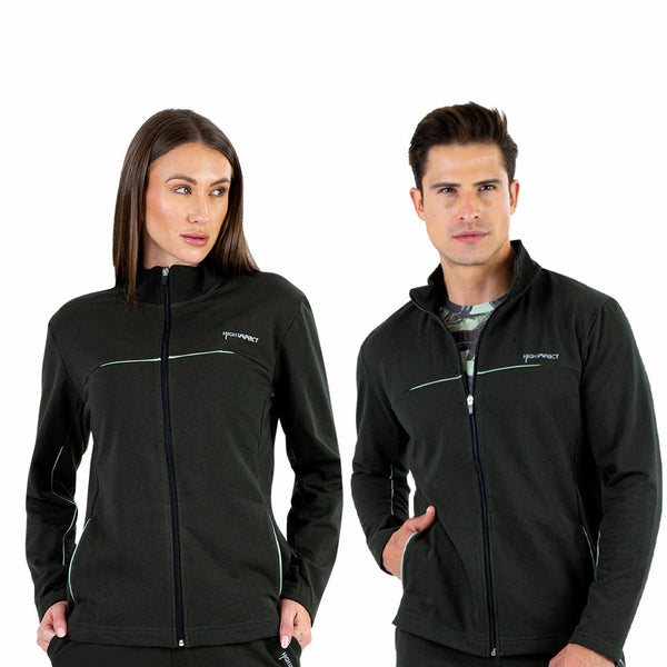 CHAMARRA DEPORTIVA UNISEX DE CORTE RECTO Y CUELLO ALTO CON APLICACION REFLEJANTE