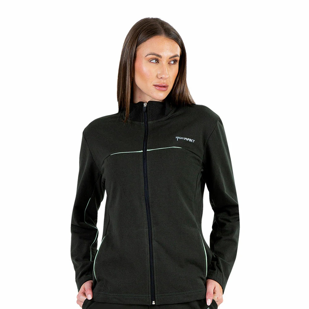 CHAMARRA DEPORTIVA UNISEX DE CORTE RECTO Y CUELLO ALTO CON APLICACION REFLEJANTE