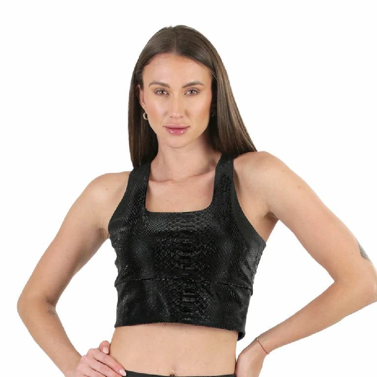 Crop top nero tipo vinipiel especial