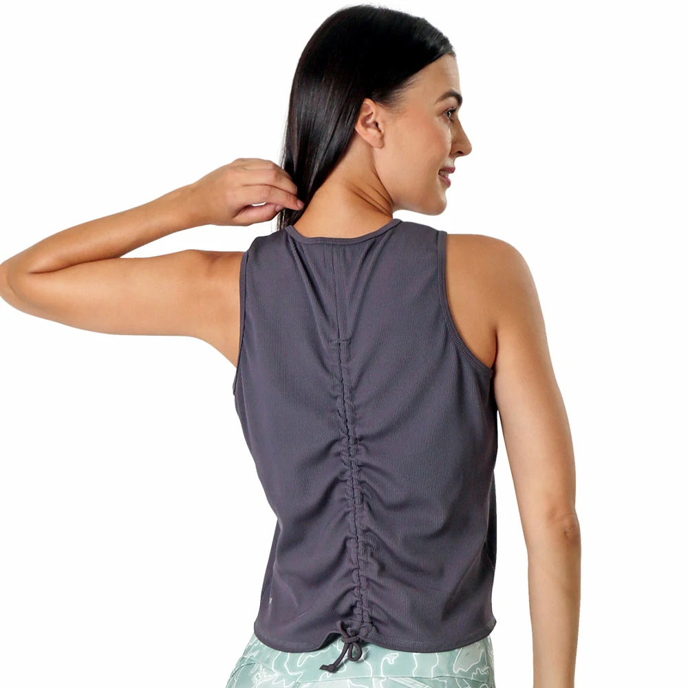 CAMISETA GRIS PARA DAMA SIN MANGAS CORTE RECTO DE ESPALDA AJUSTABLE FLEX- HIGH IMPACT