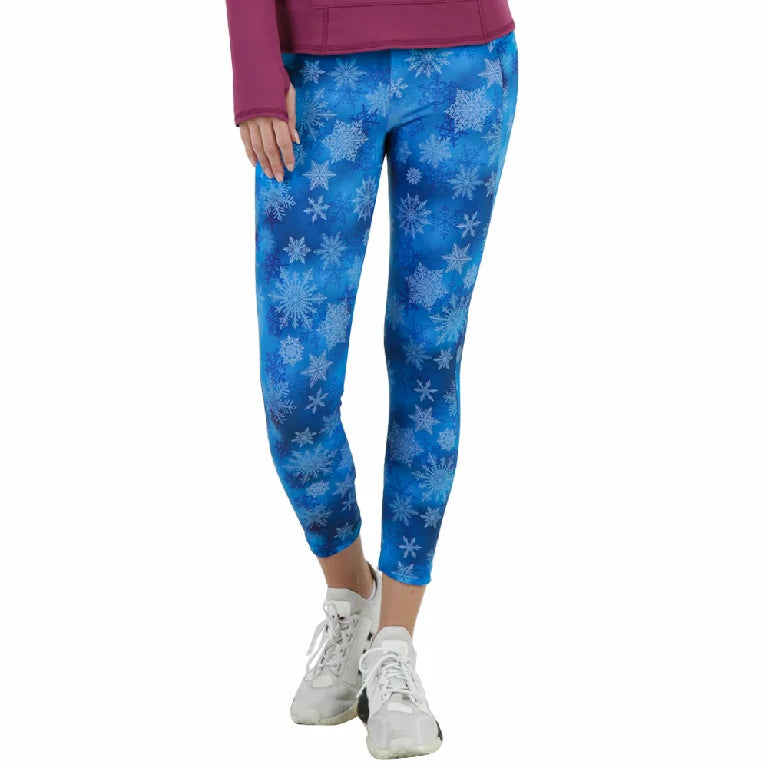 LEGGINGS DEPORTIVOS PARA DAMA ESPECIAL NAVIDEÑO CON ESTAMPADO DE COPOS EN TONOS AZULES - HIGH IMPACT