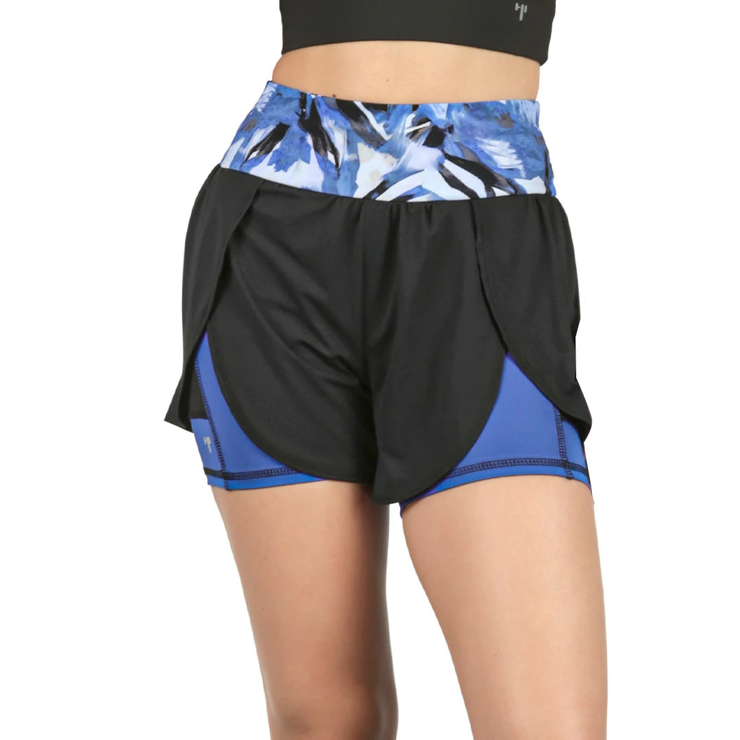 Short doble negro y azul con pretina estampada Dynamic