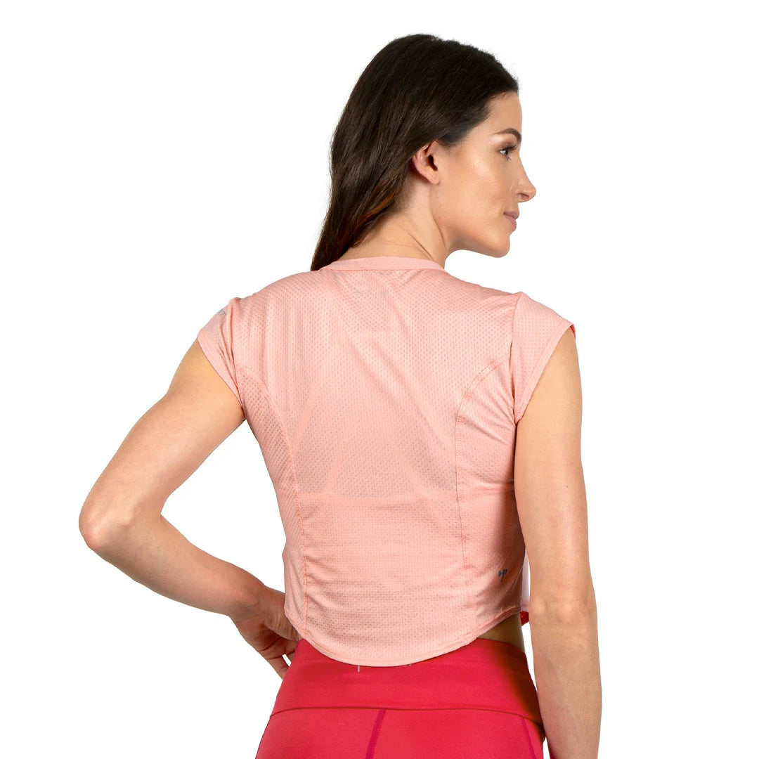 CAMIISETA CORTA ROSA MELON TRANSPIRABLE PARA DAMA CON MANGA