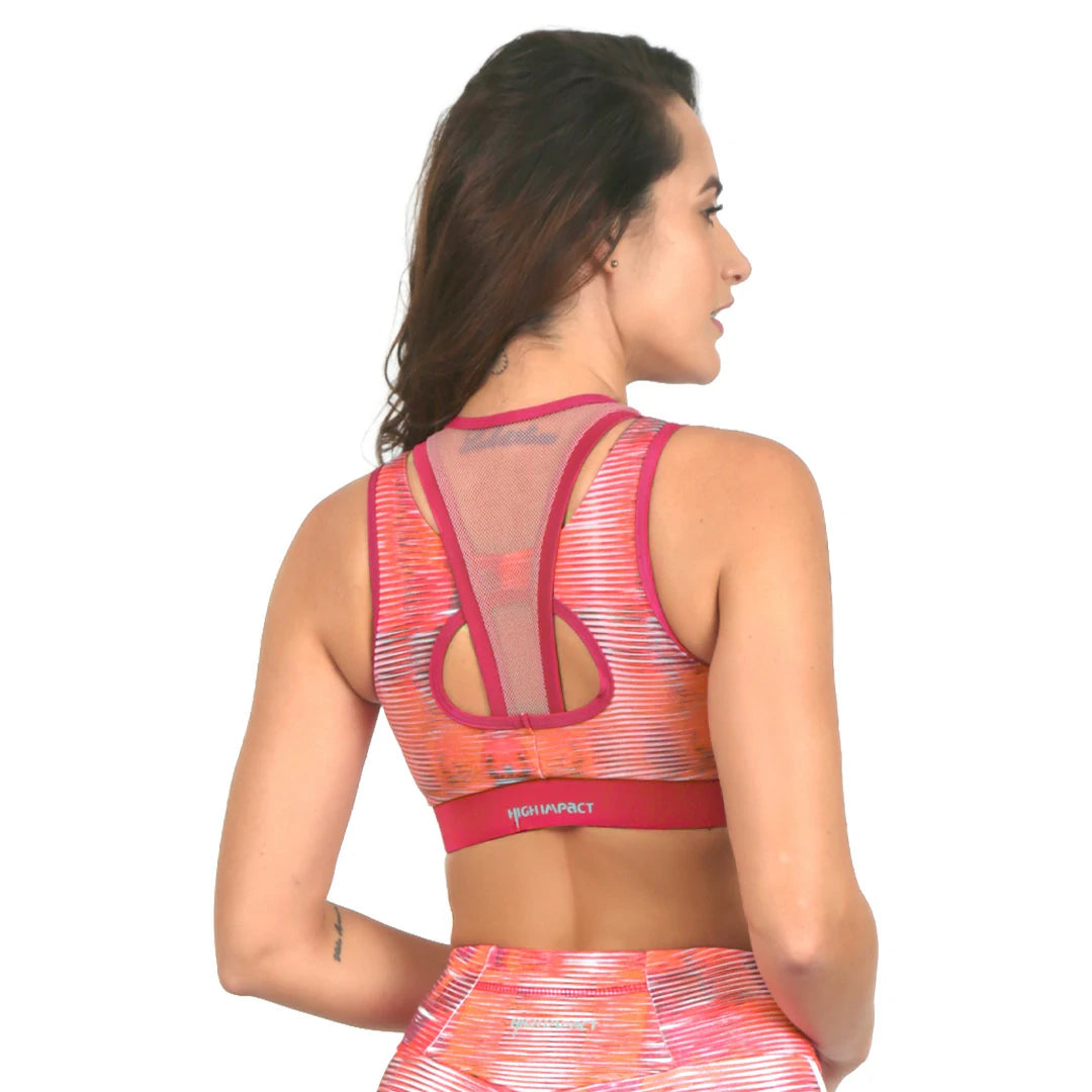 TOP CORTO CORAL DEPORTIVO ESTAMPADO PARA DAMA CON SOPORTE ALTO