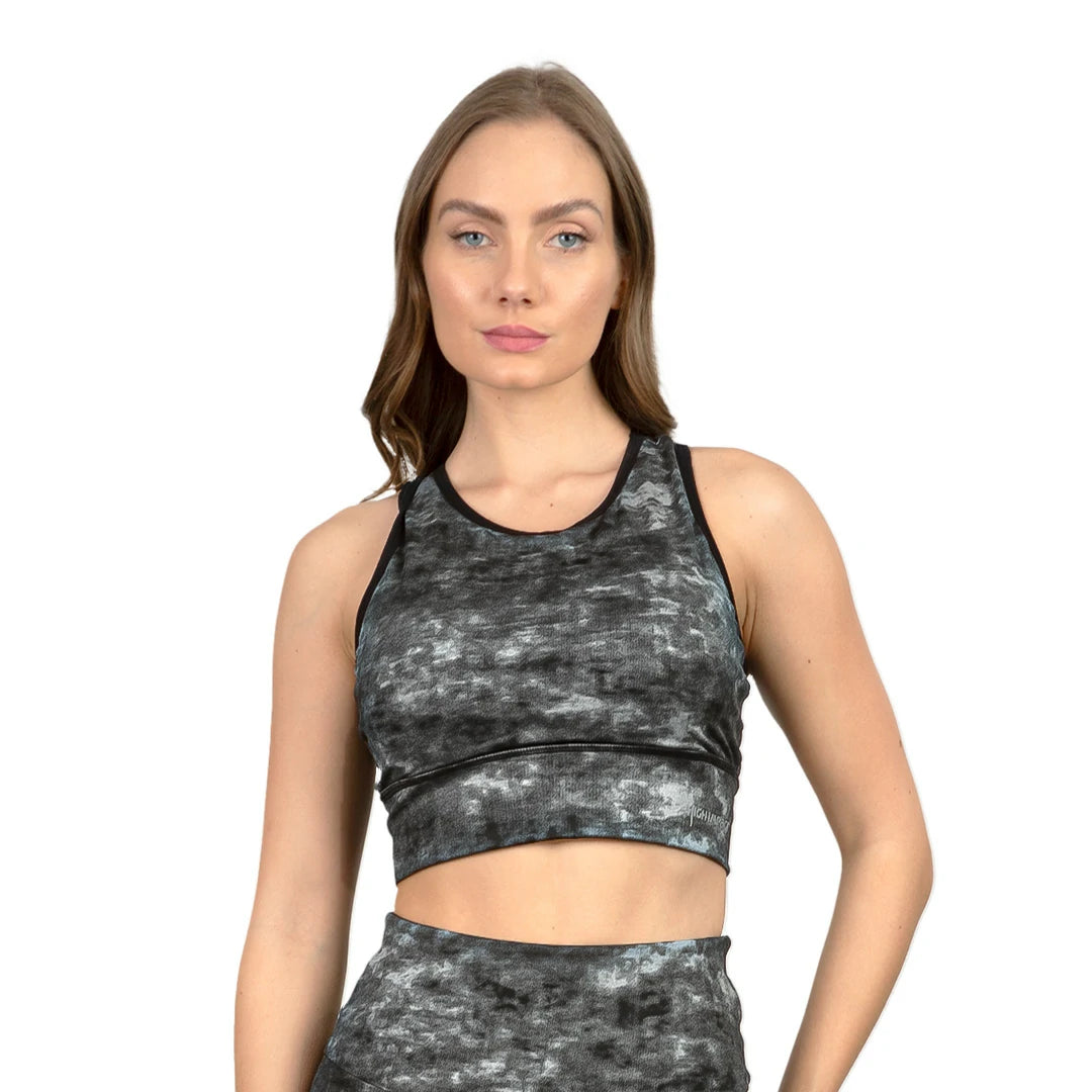 Top crop estampado gris y negro Básicos
