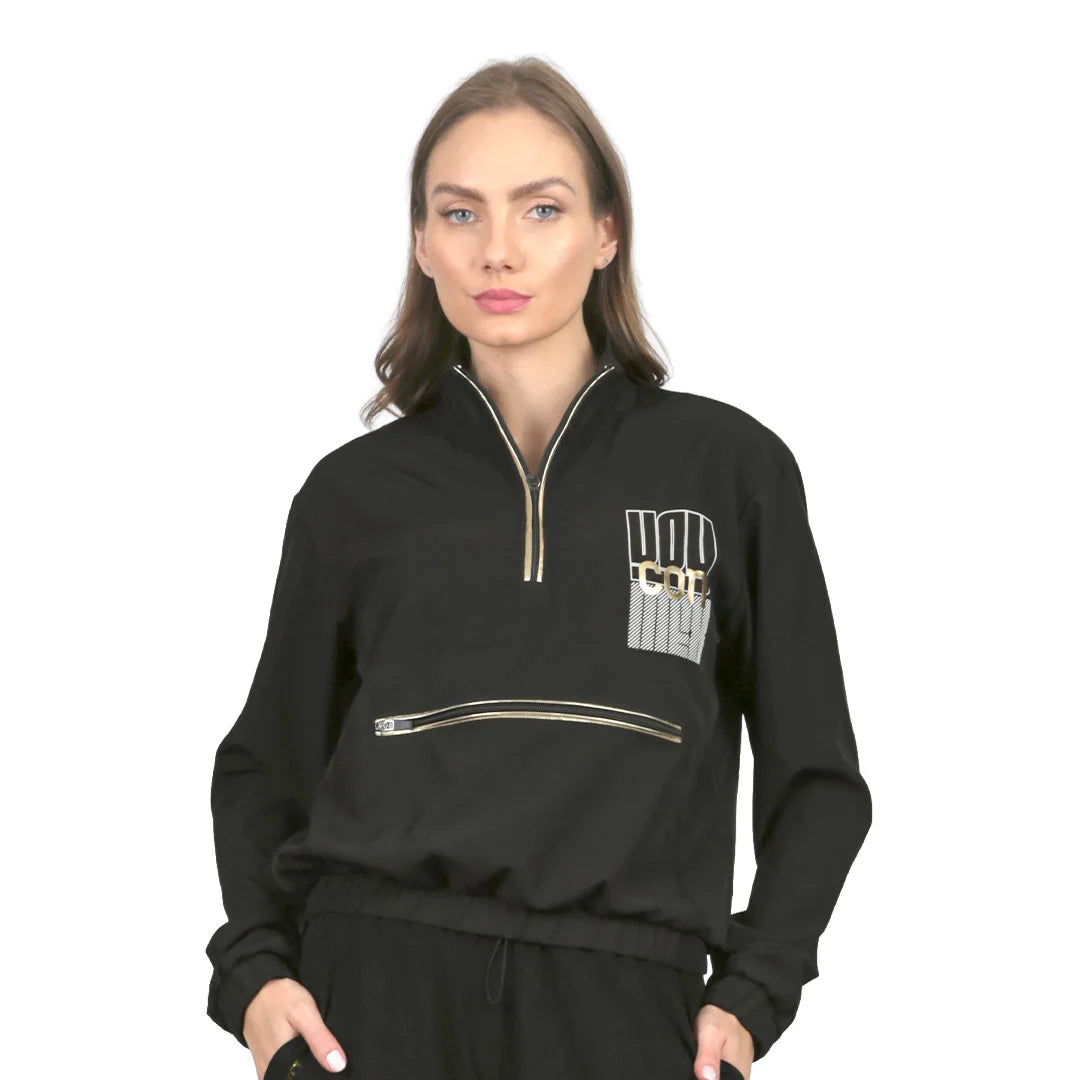 Sudadera Rompevientos Negra con detalles dorado VoyXMex High Impact