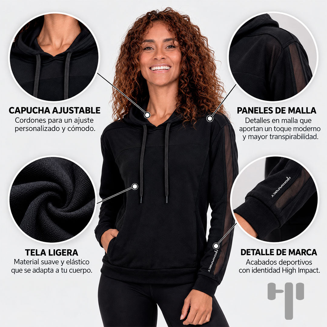 Sudadera Lucid negra con capucha y transparencias - foto 1