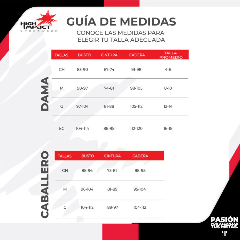 Guía de medidas High Impact - tallas Dama y Caballero