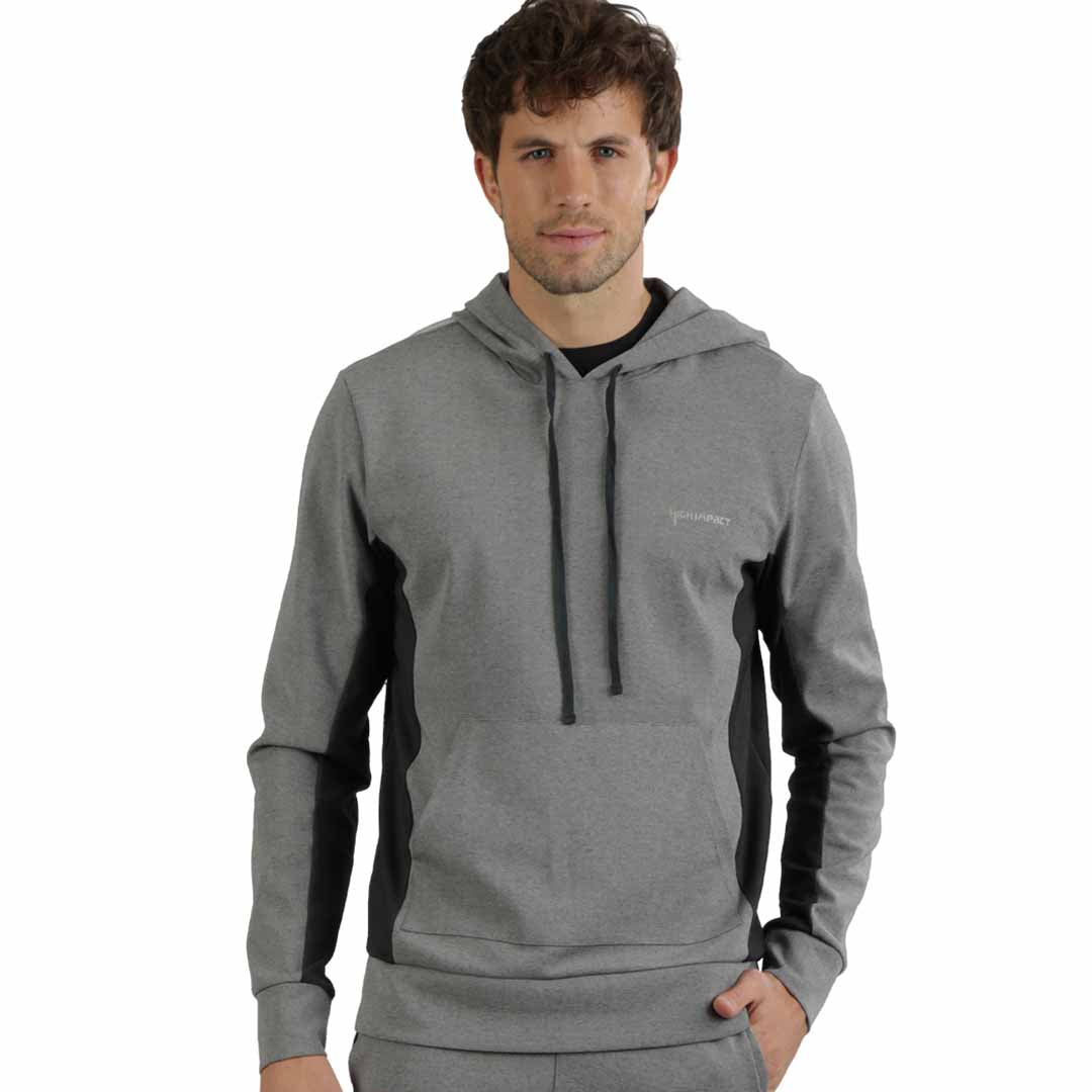 SUDADERA PARA CABALLERO CON BOLSILLO ABDOMINAL Y CAPUCHA CON JARETA EN COLOR GRIS CRASH - HIGH IMPACT