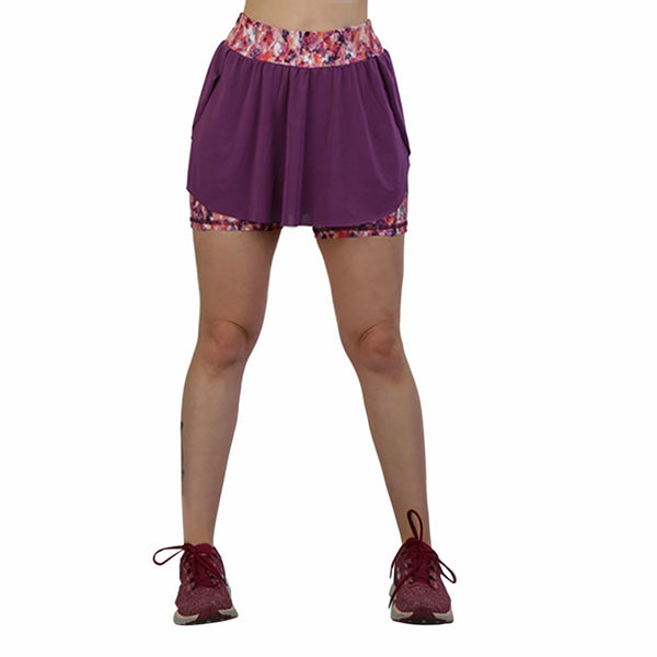 FALDA SHORT DEPORTIVO PARA DAMA CON BOLSILLOS LATERALES Y PRETINA ALTA PARA CONTROL DE ABDOMEN ESTAMPADO BLOOM - HIGH IMPACT