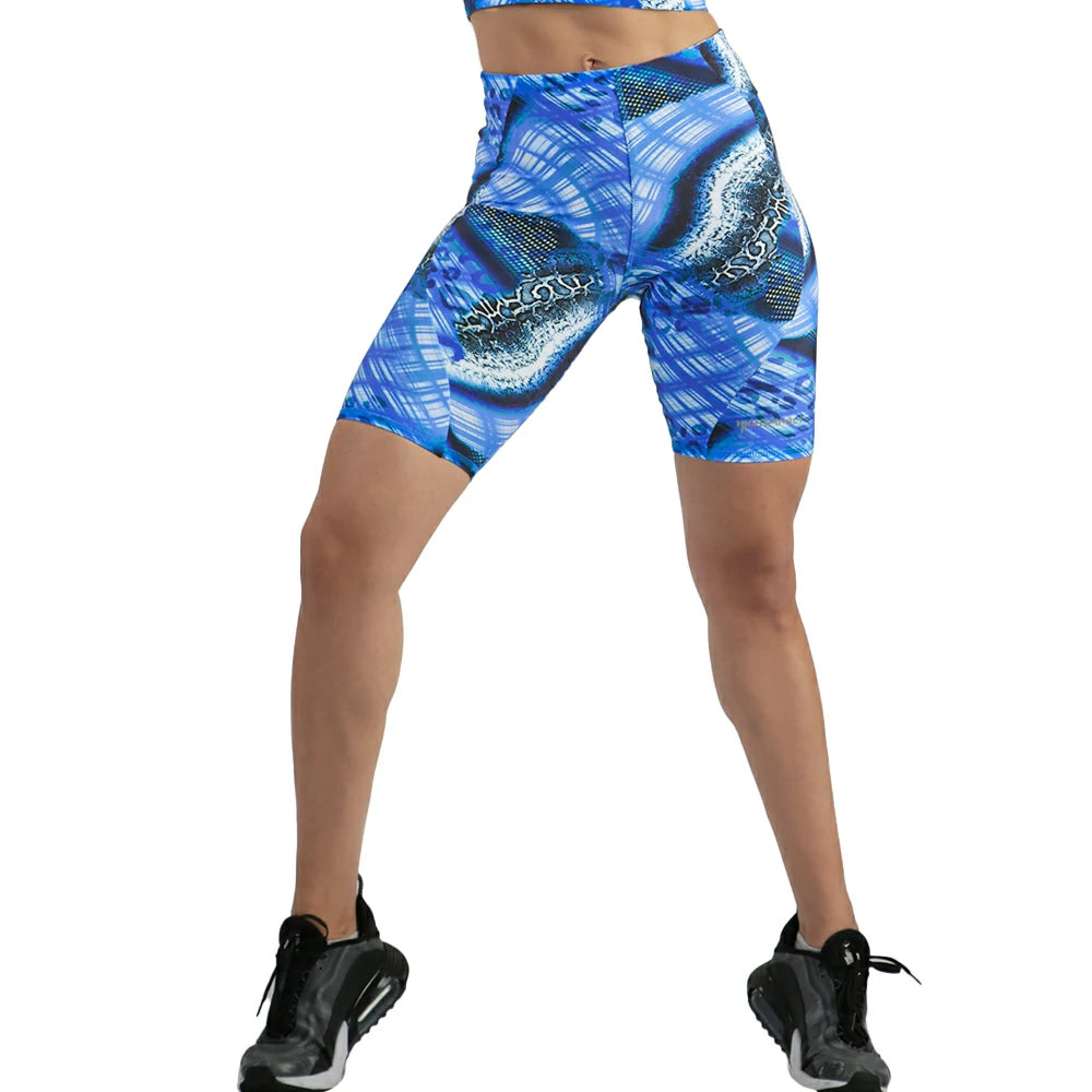 BERMUDA DEPORTIVA PARA DAMA AJUSTADA CORTE ALTO PARA CONTROL DE ABDOMEN CON BOLSILLO OCULTO EN ESTAMPADO KIGALI- HIGH IMPACT
