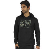 SUDADERA PARA CABALLERO CON BOLSILLO ABDOMINAL Y CAPUCHA CON JARETA EN COLOR NEGRO CON DECORATIVO- HIGH IMPACT