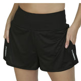 SHORT DEPORTIVO PARA DAMA DE DOBLE CAPA CON BOLSILLOS EN COLOR NEGRO SOLIDO - HIGH IMPACT  BASICOS - HIGH IMPACT