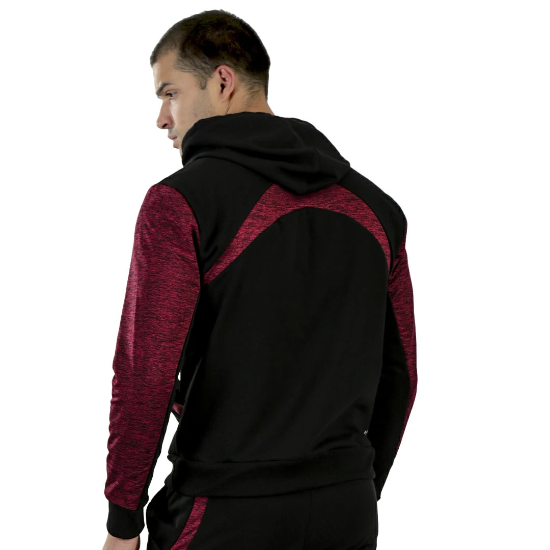 SUDADERA PARA CABALLERO CON BOLSILLOS LATERALES Y CAPUCHA CON JARETA EN COLOR NEGRO/ROJO - HIGH IMPACT