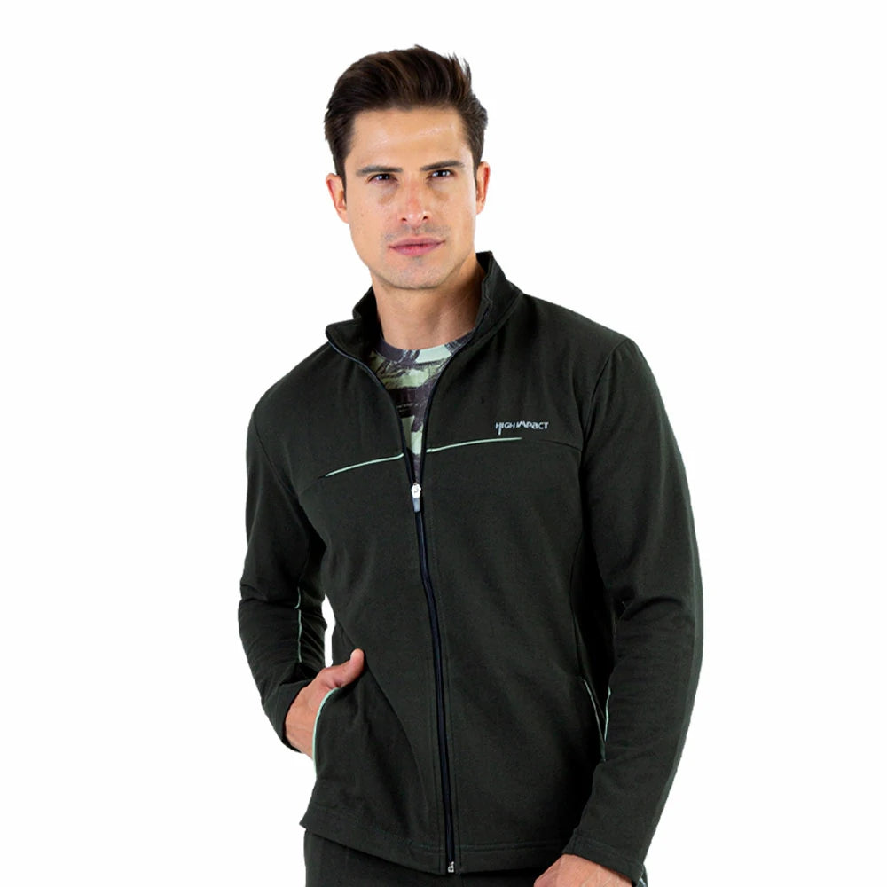 CHAMARRA DEPORTIVA UNISEX DE CORTE RECTO Y CUELLO ALTO CON APLICACION REFLEJANTE