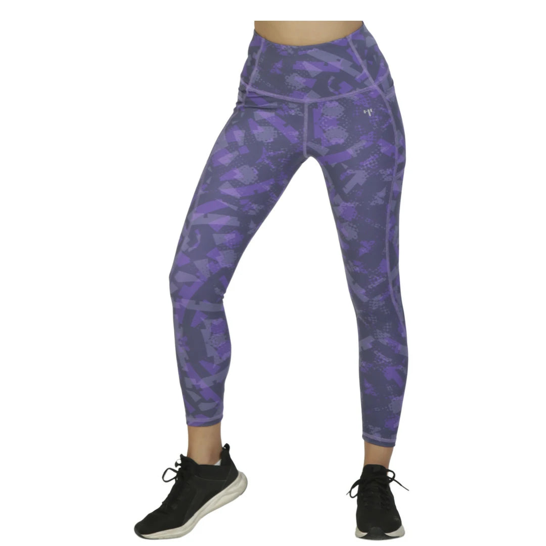 Leggings morados con paneles estampados y bolsas UP AGAIN