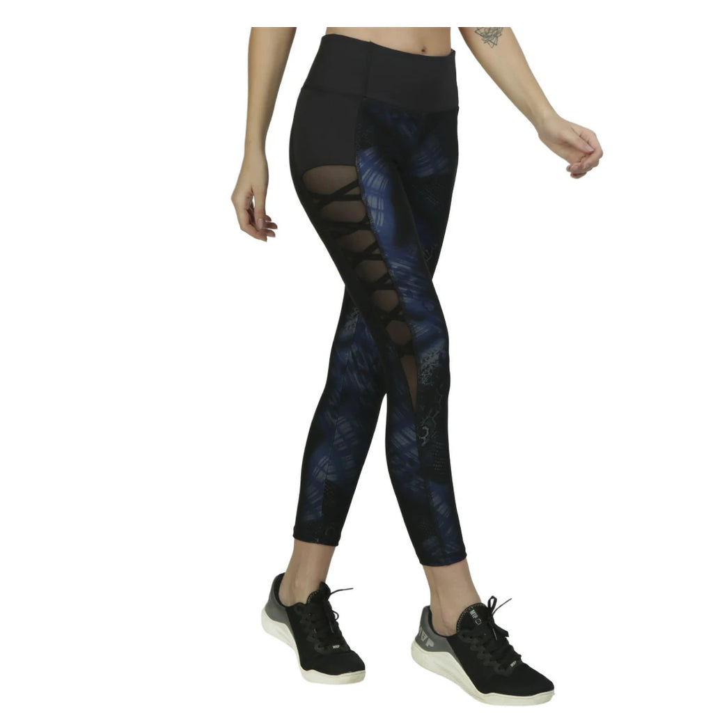 Leggings estampado azul con paneles mesh laterales BÁSICOS