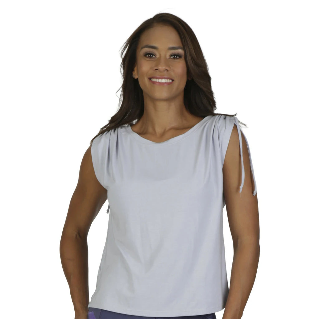 Camiseta morada sin mangas con lazos en hombros UP AGAIN