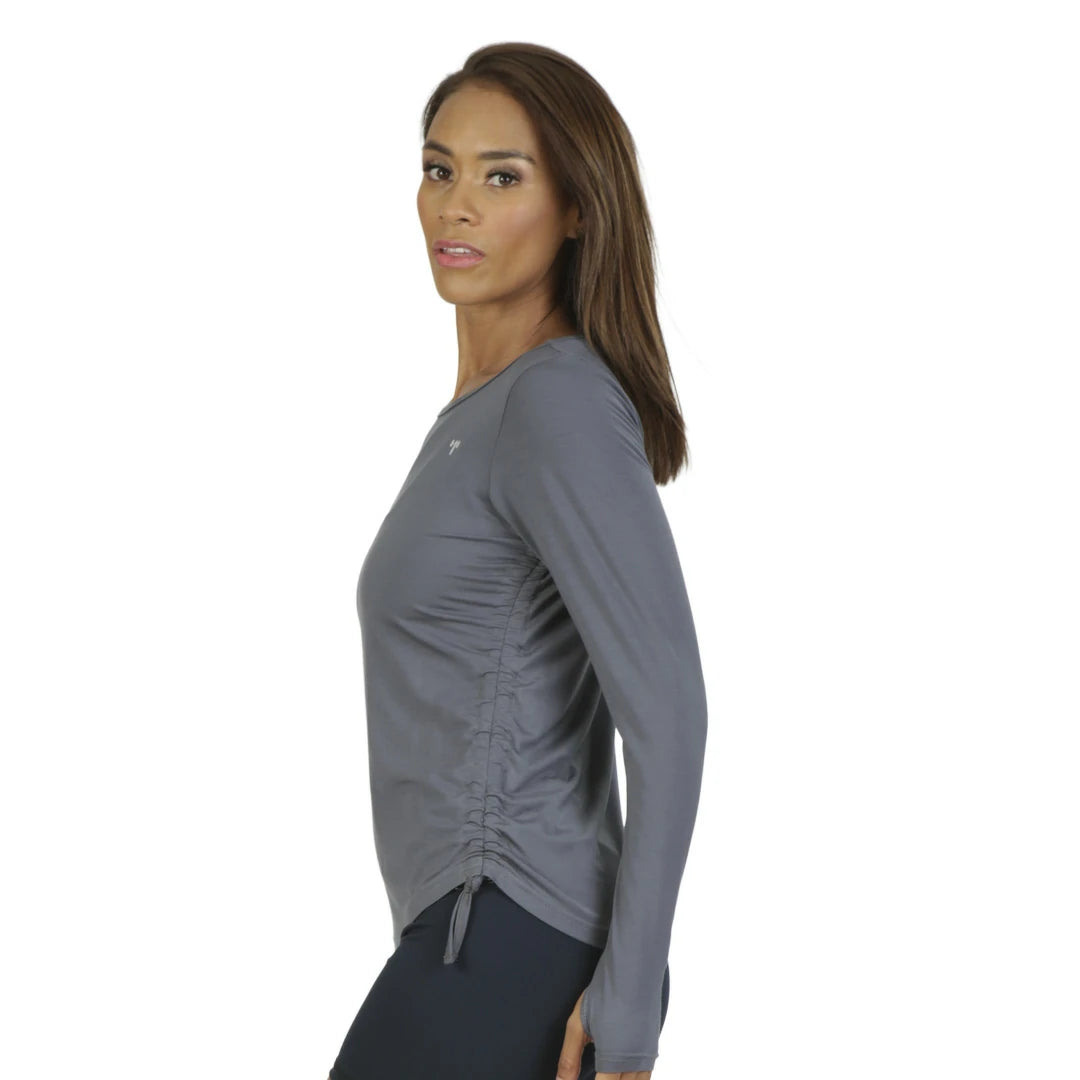 Camiseta gris manga larga con frunces laterales TWIST