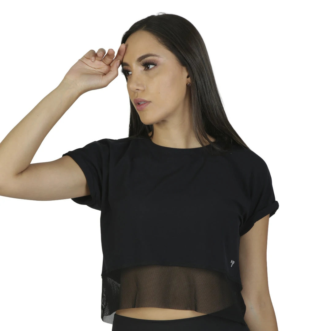 Camiseta negra corta con malla inferior WILD