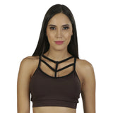 TOP CORTO  CAFE DEPORTIVO PARA DAMA SOPORTE MEDIO CON TIRANTES CRUZADOS AL FRENTE Y EN ESPALDA INTER - HIGH IMPACT