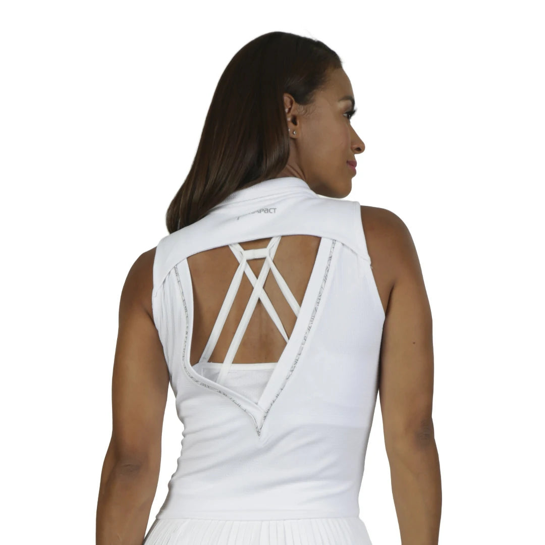 CROP TOP BLANCO VERSATIL PARA DAMA CON ESCOTE EN ESPALDA CON DETALLES GRISES SWIFT - HIGH IMPACT