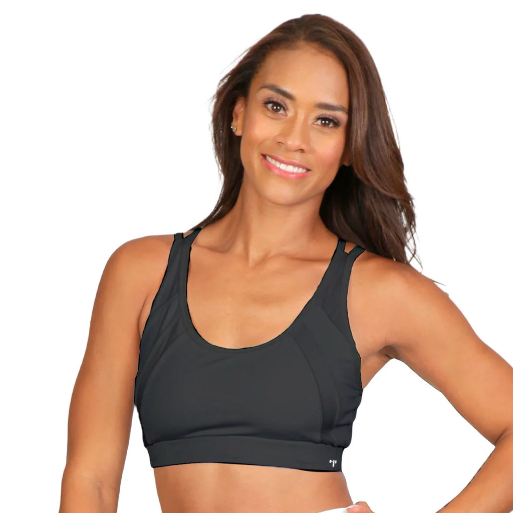 Top corto negro con tirantes cruzados al frente BÁSICOS