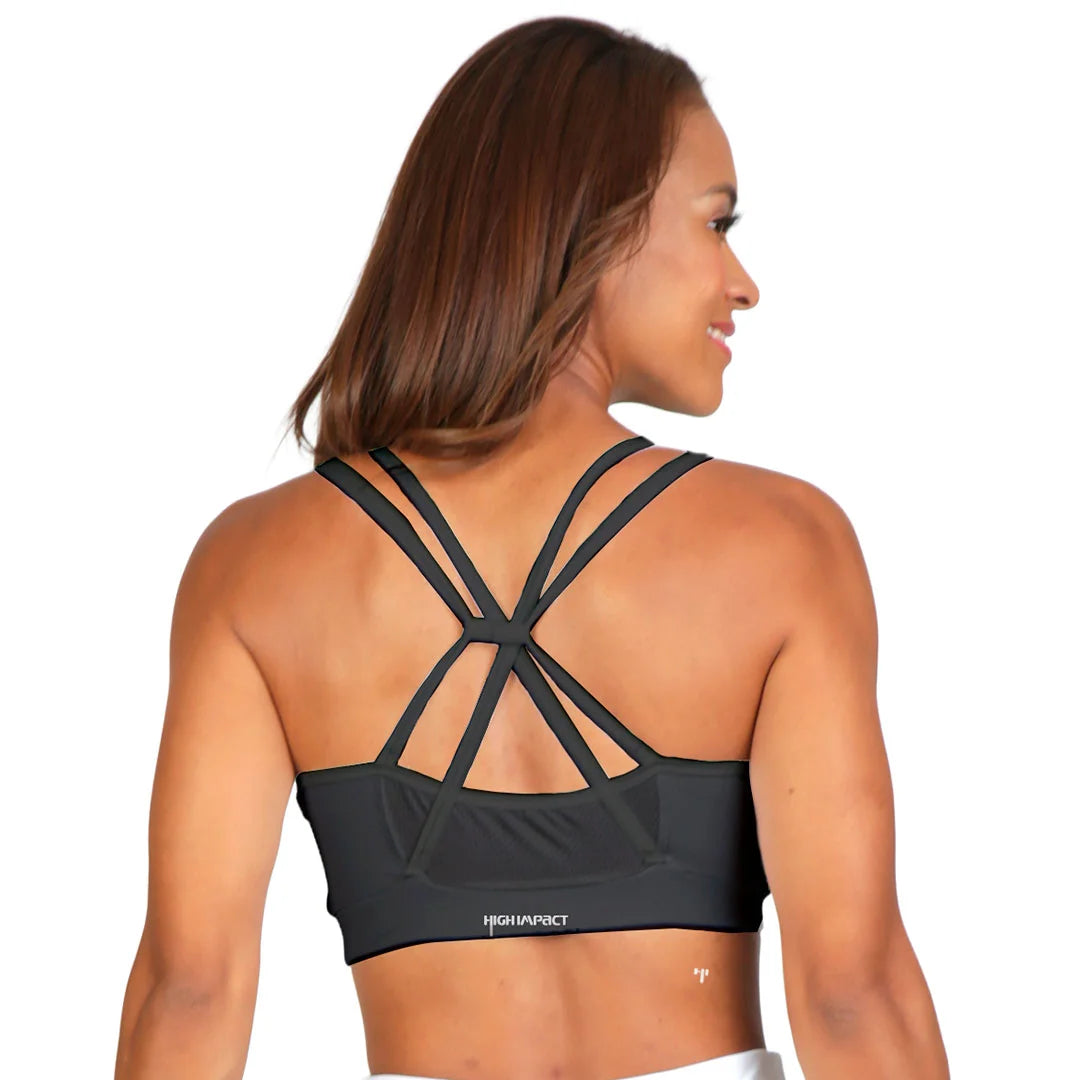 Top corto negro con tirantes cruzados al frente BÁSICOS