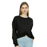 SUDADERA  NEGRA CORTA PARA DAMA CON NUDO FRONTAL CUELLO REDONDO  DRISHTI - HIGH IMPACT