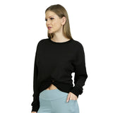 SUDADERA  NEGRA CORTA PARA DAMA CON NUDO FRONTAL CUELLO REDONDO  DRISHTI - HIGH IMPACT
