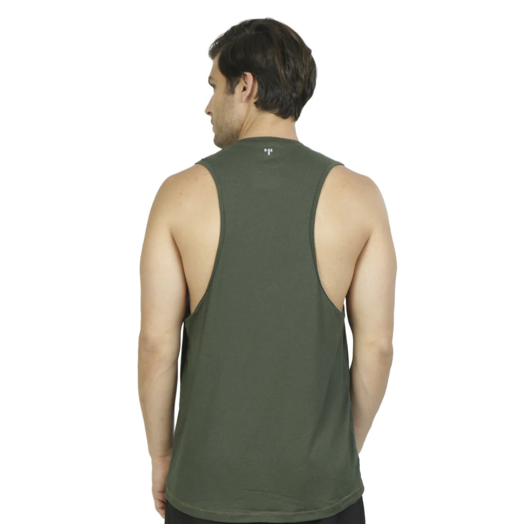 CAMISETA VERDE OLIVO SIN MANGAS PARA CABALLERO CORTE RECTO - HIGH IMPACT