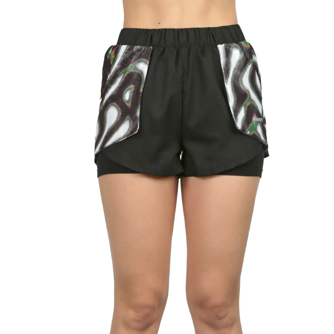 Short doble negro con bolsas estampadas Spectra