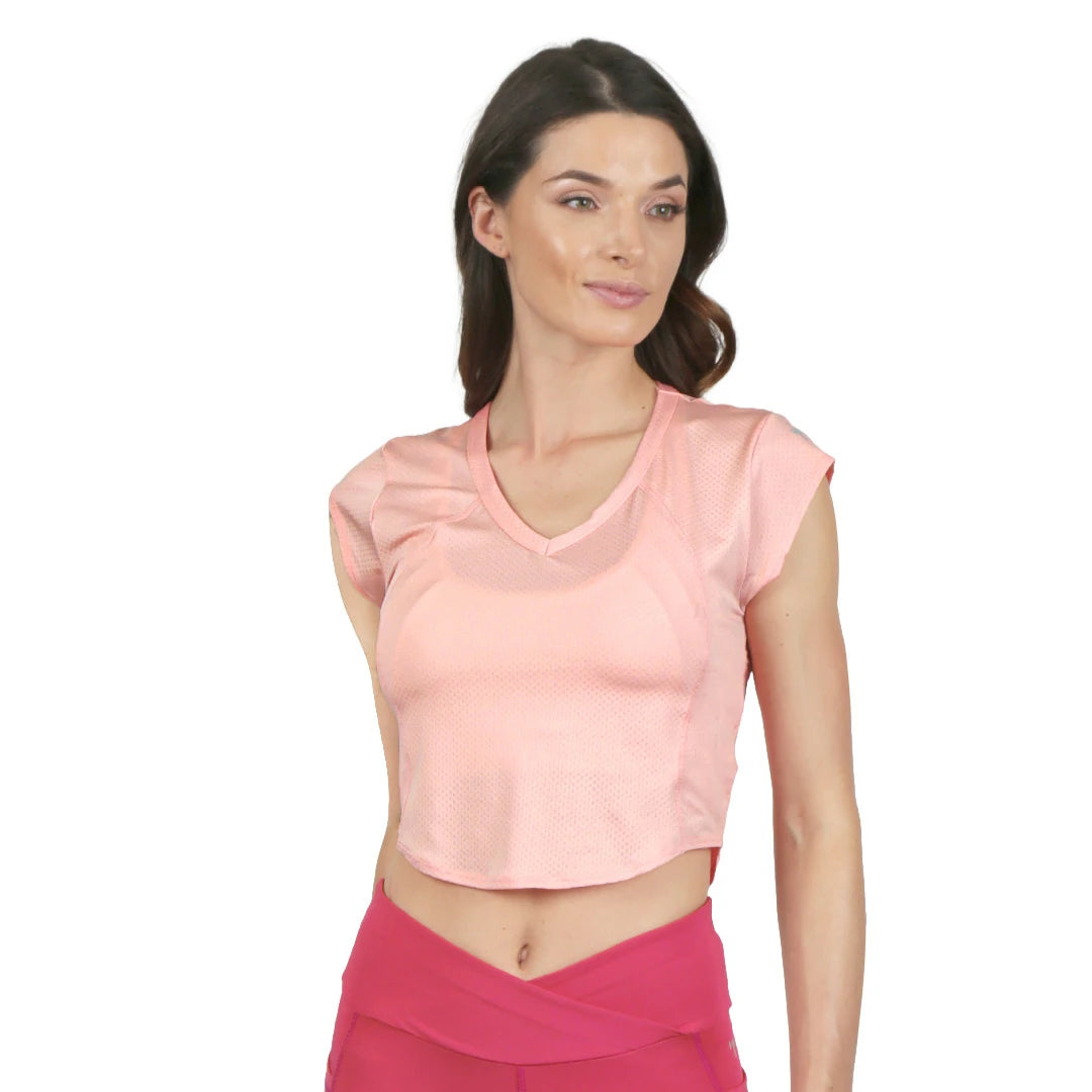 CAMIISETA CORTA ROSA MELON TRANSPIRABLE PARA DAMA CON MANGA