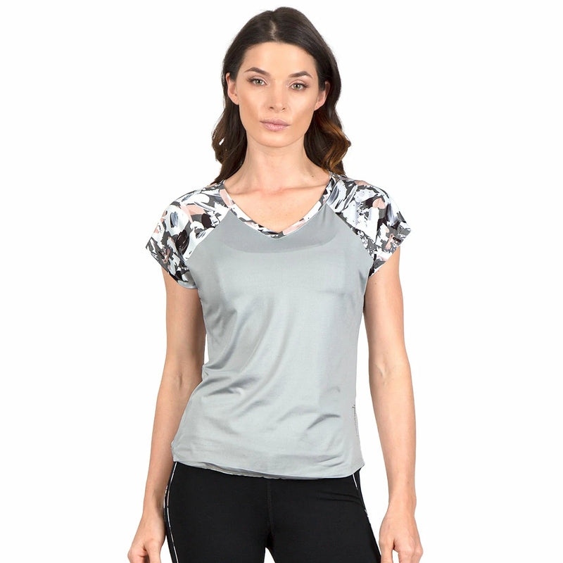 Camiseta Gris Romantic manga estampada corta