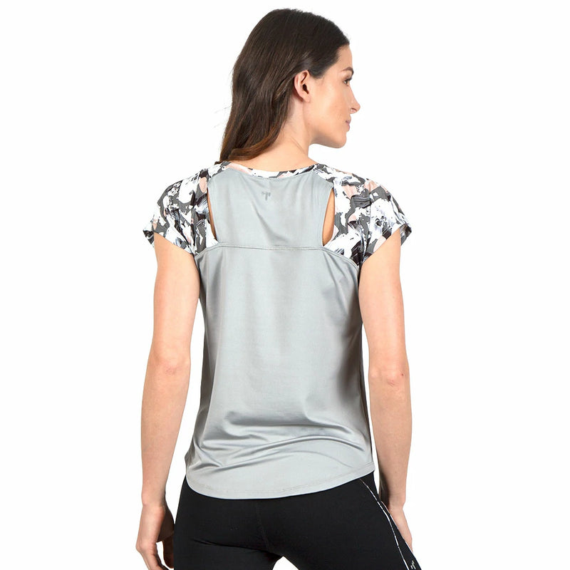 Camiseta Gris Romantic manga estampada corta