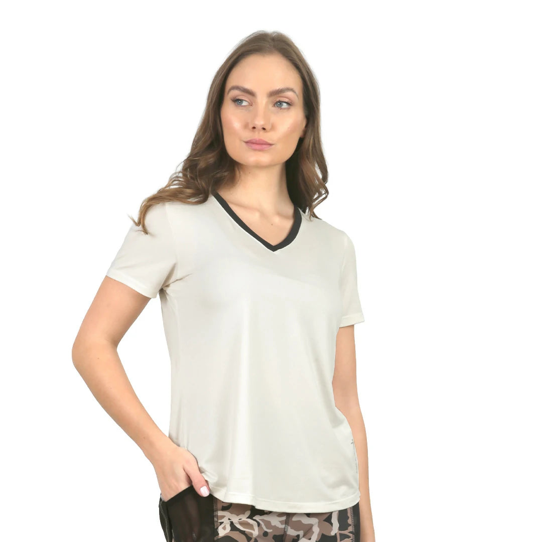 Camiseta manga corta beige con apertura en la espalda Stiniva