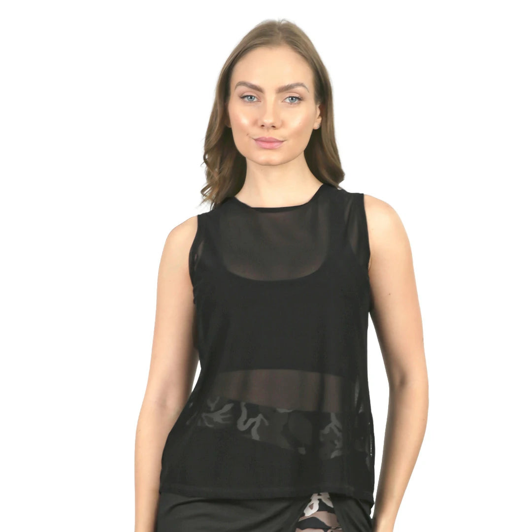 Blusa sin mangas de mesh negra Stiniva