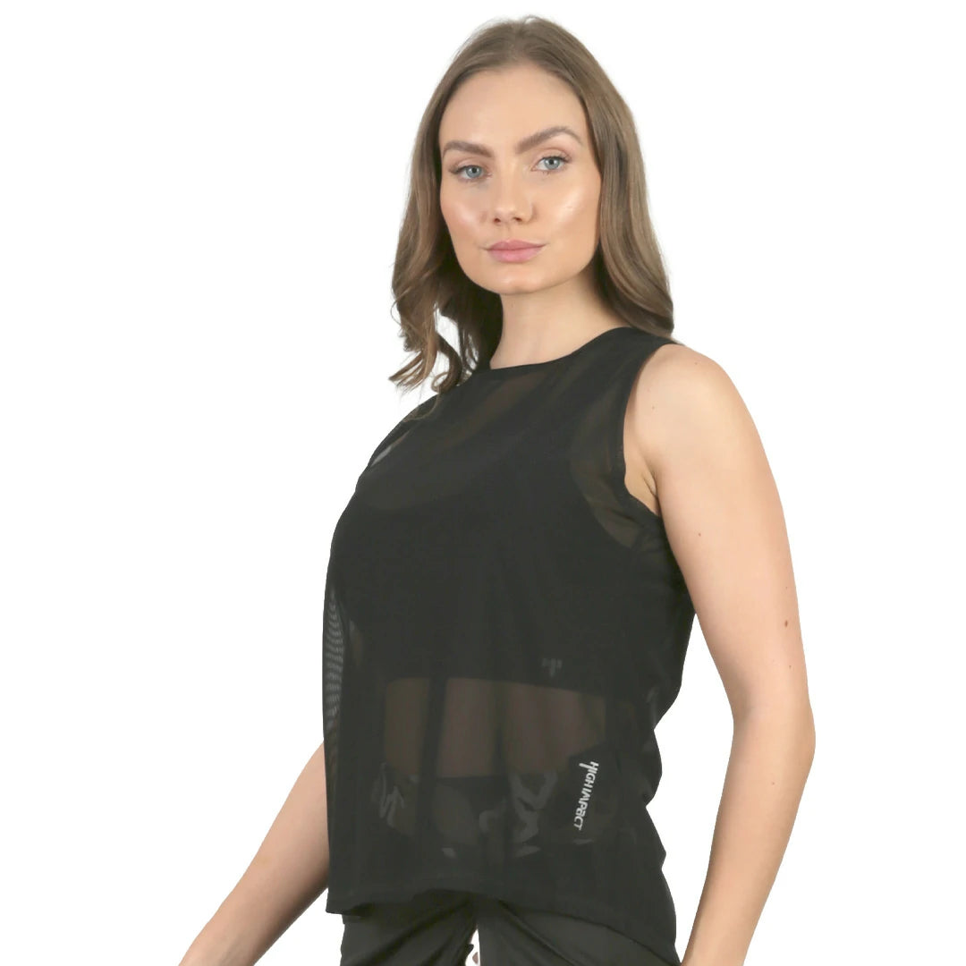 Blusa sin mangas de mesh negra Stiniva