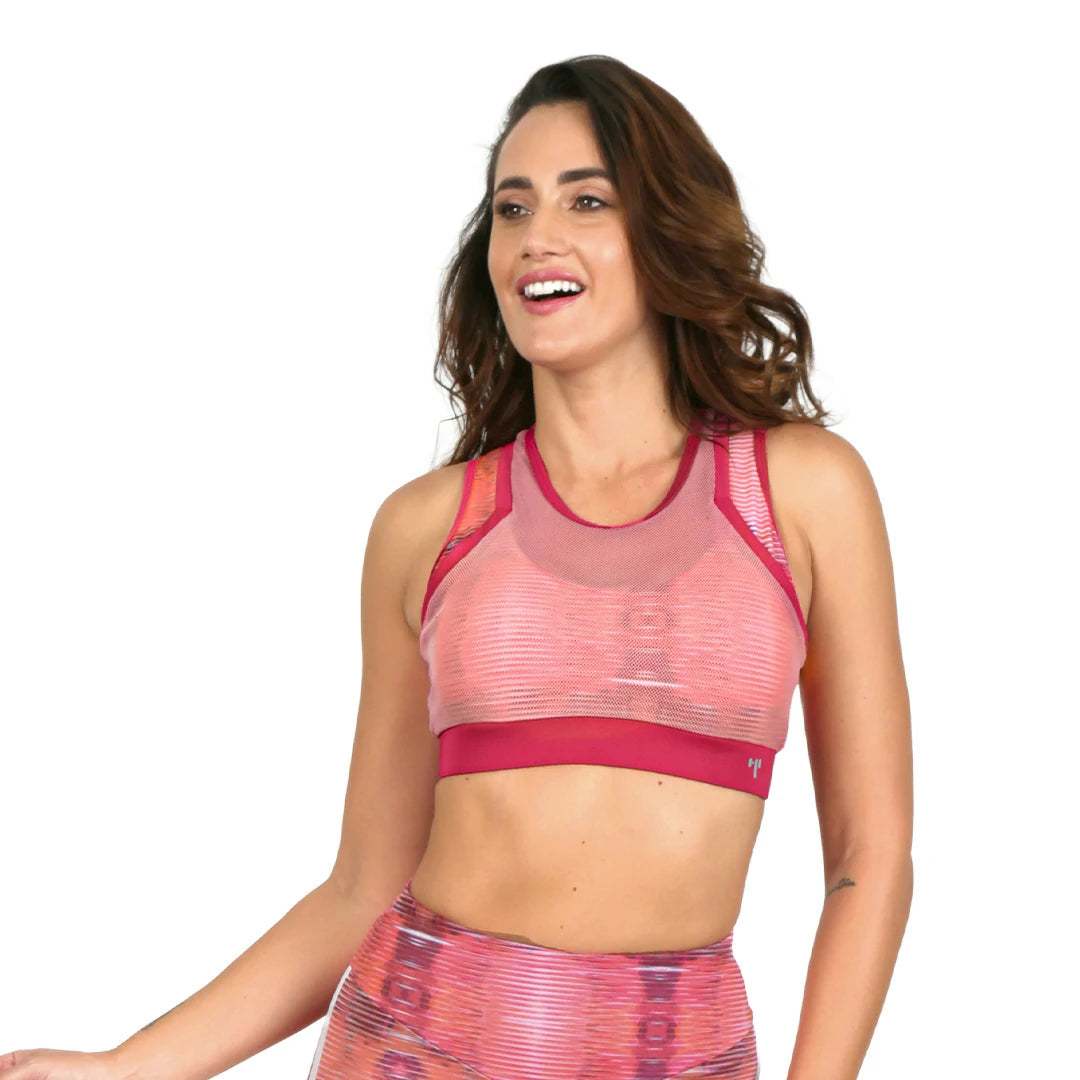 TOP CORTO CORAL DEPORTIVO ESTAMPADO PARA DAMA CON SOPORTE ALTO