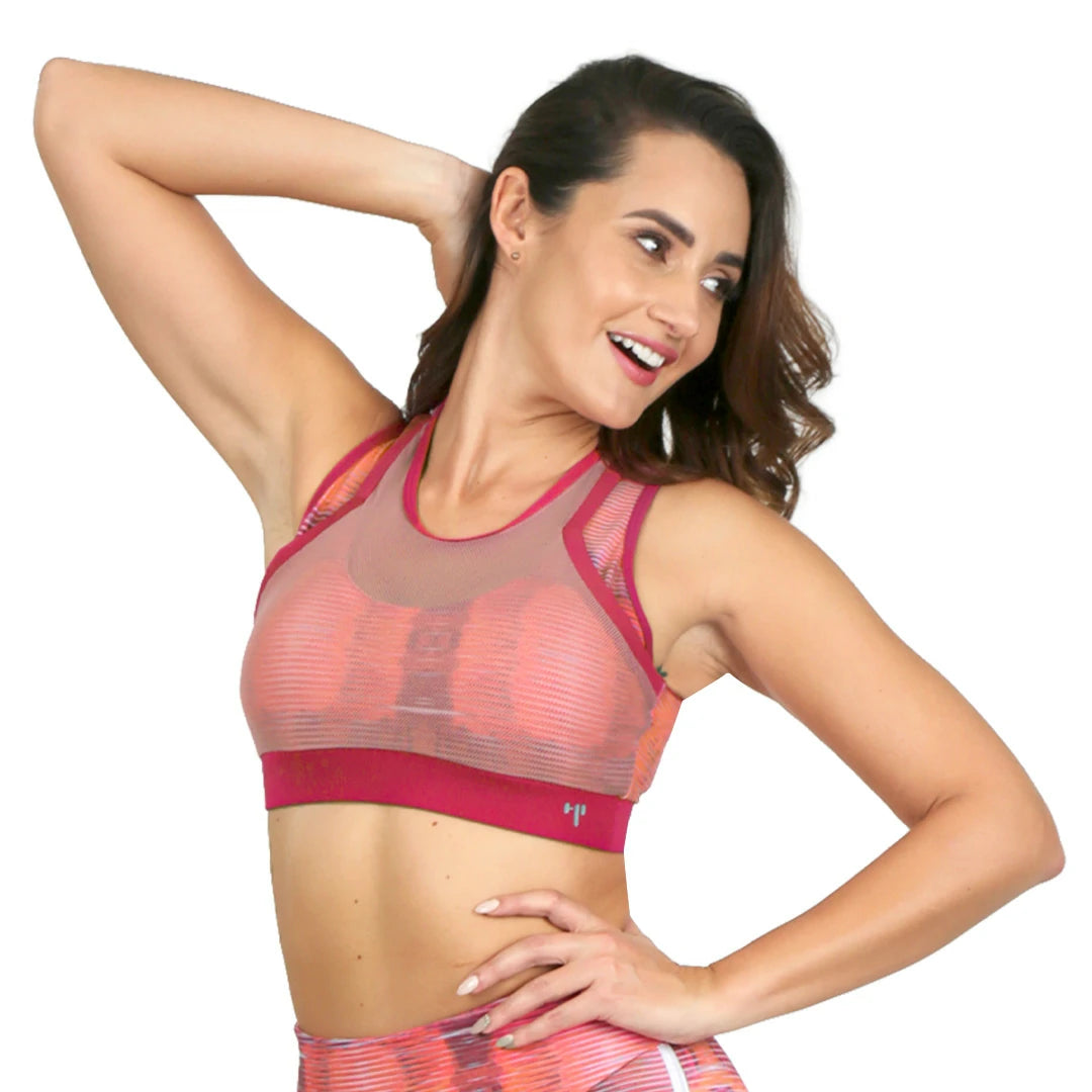 TOP CORTO CORAL DEPORTIVO ESTAMPADO PARA DAMA CON SOPORTE ALTO