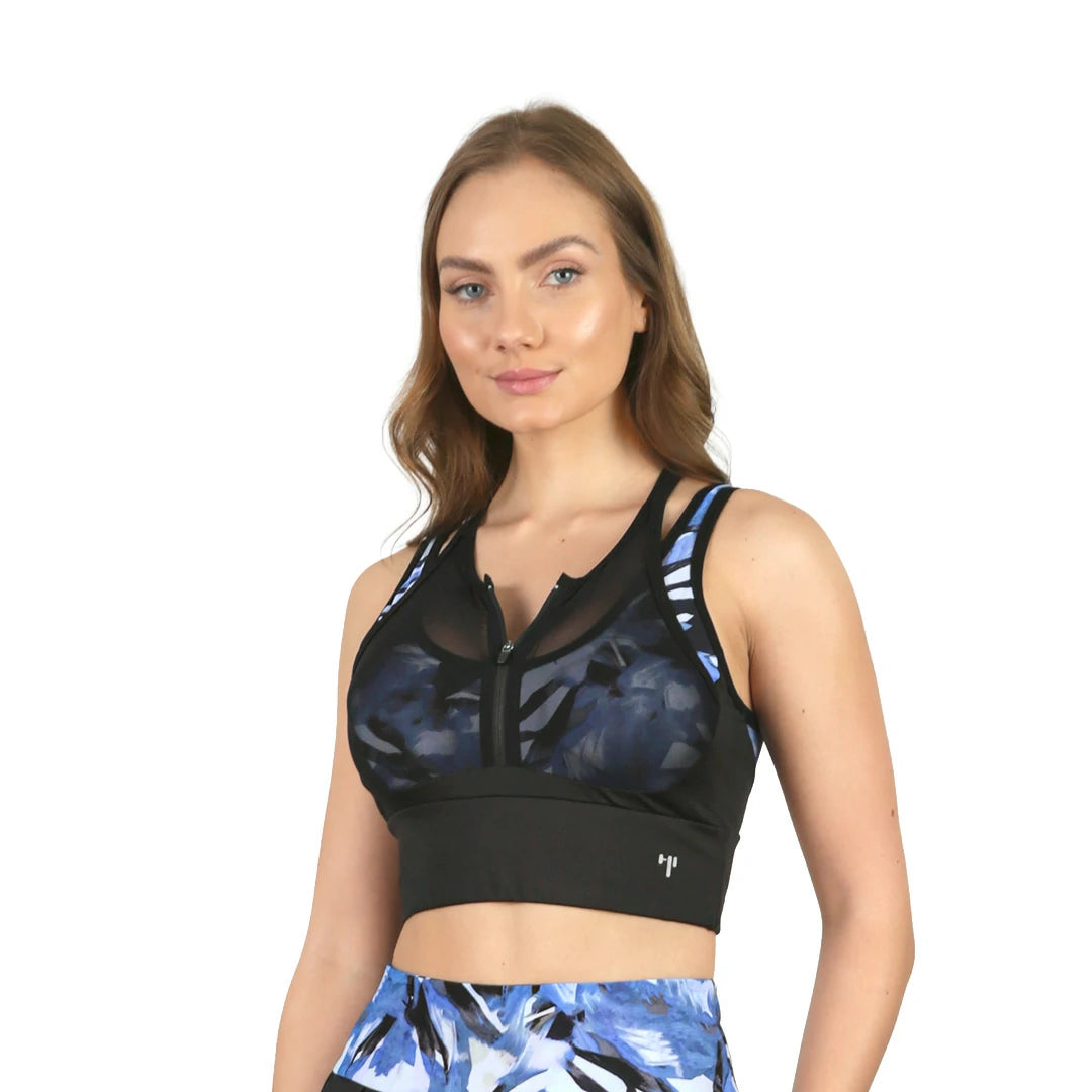 Crop top estampado azul y negro con cierre  Dynamic