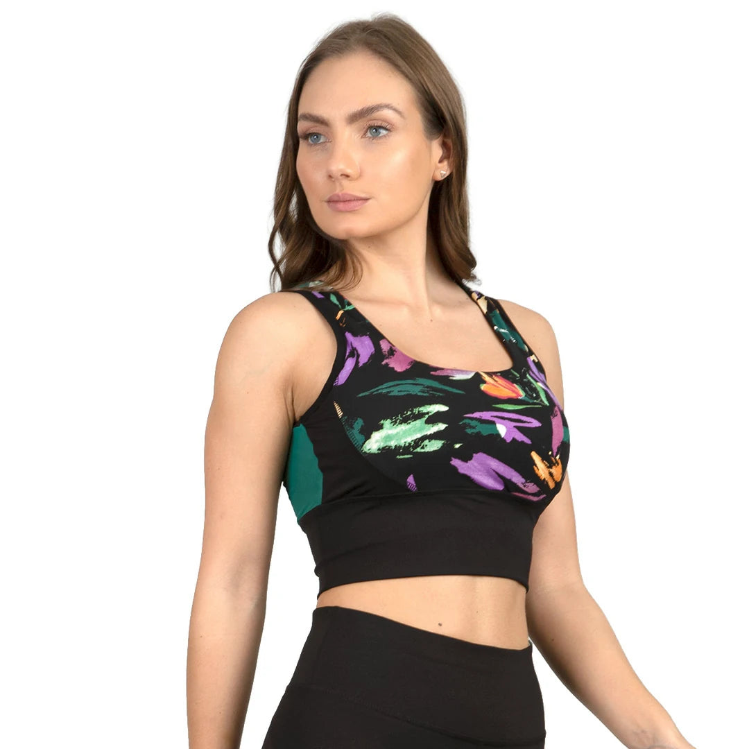 CROP TOP DEPORTIVO PARA DAMA CON SOPORTE MEDIO EN ESTAMPADO TULIP - HIGH IMPACT