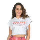 Sudadera crop Coral con estampado