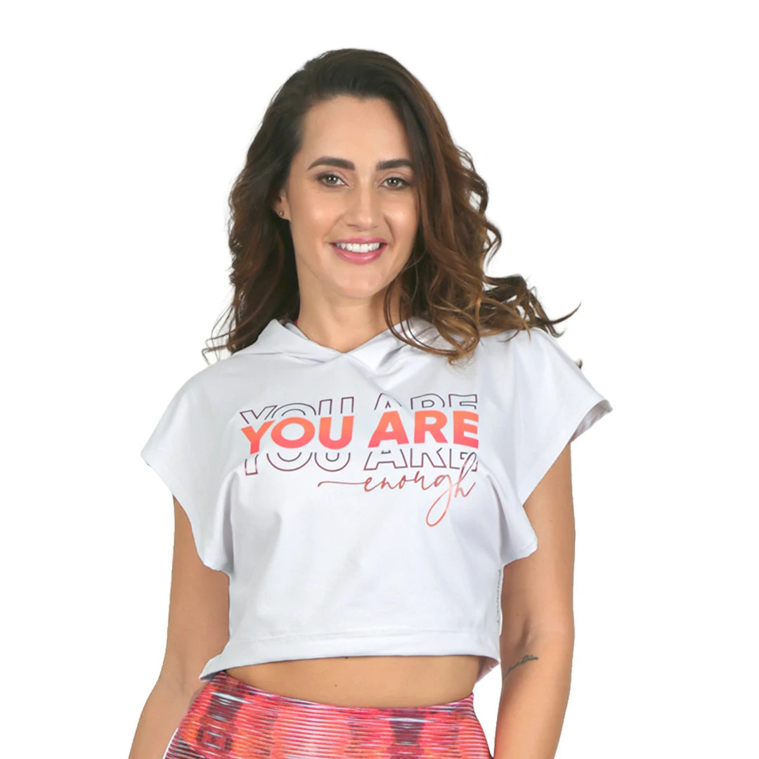 Sudadera crop Coral con estampado