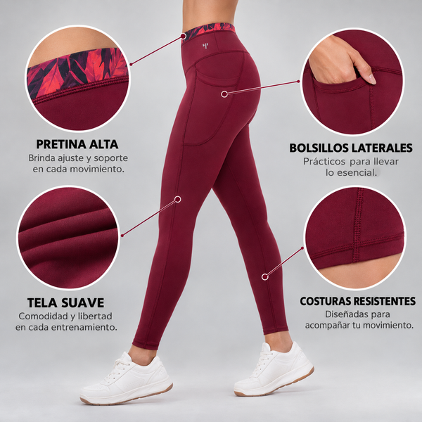 Leggings Quebec vino con bolsas laterales - foto 1