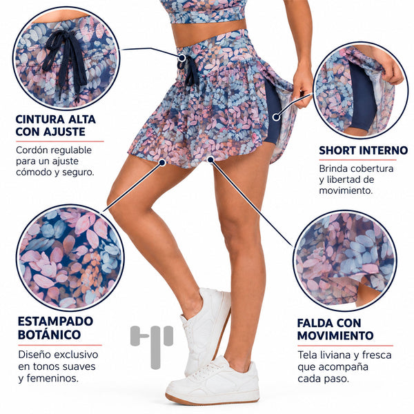 Falda short Esencial con shorts azules y mesh estampado - foto 1
