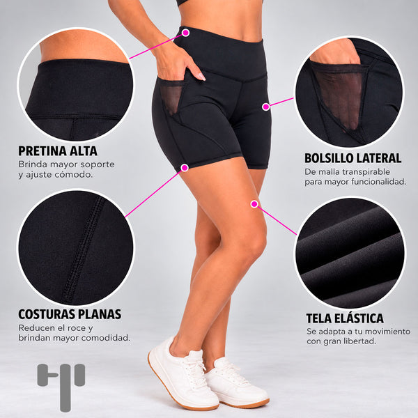 Short básico negro con bolsas laterales y tansparencias - foto 1