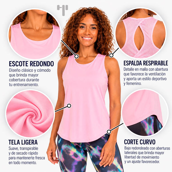Camiseta Lucid rosa sin mangas con mesh en espalda