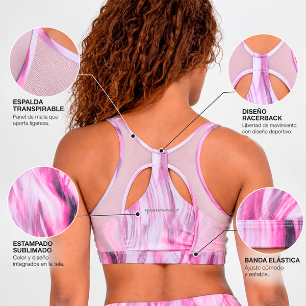 Top corto Blush con estampado y mesh - foto 1
