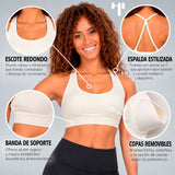 Top corto básico beige con tirantes cruzados - foto 1
